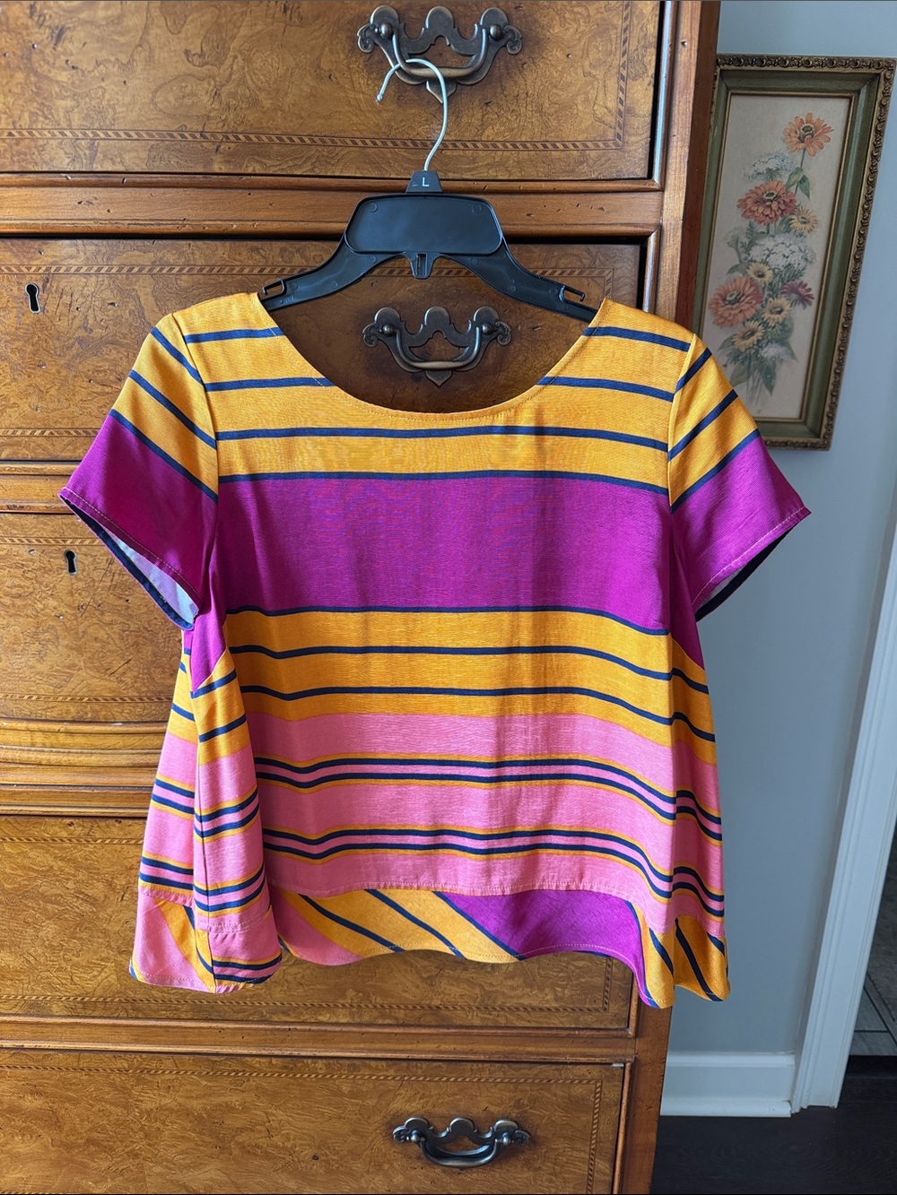 Striped Short-Sleeve Women’s Top in Yellow and Pink